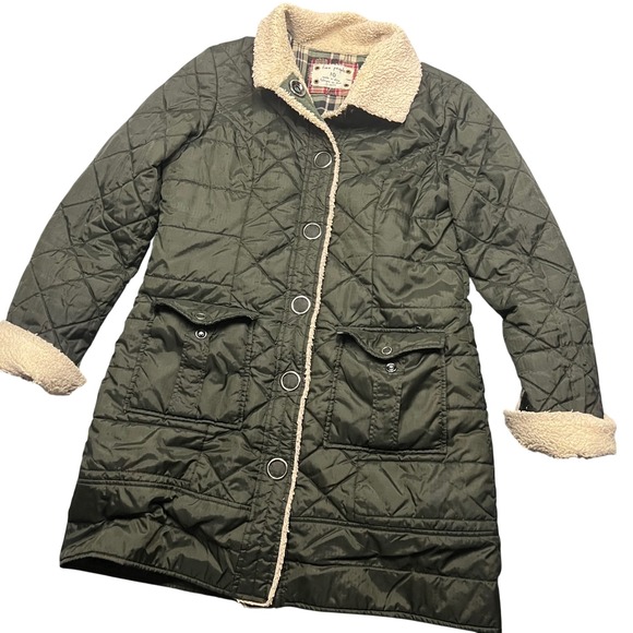 Free People Jackets & Blazers - Free People Olive Green Quilted Sherpa Trim Barn Coat Jacket womens 10 large